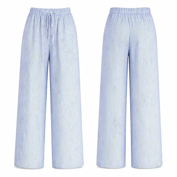 Light Blue and White Pinstripe Wide Leg Linen-Blwnd Pants - NWOT - Picture 2 of 6